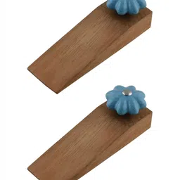 Indianshelf Brown & Blue 2 Pieces Crackle Printed Ceramic Wood Door Stopper-15