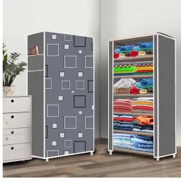 6 Shelf Foldable Collapsible Wardrobe Storage Organizer Almirah Cloth Rack Carbon Steel Collapsible Wardrobe-0