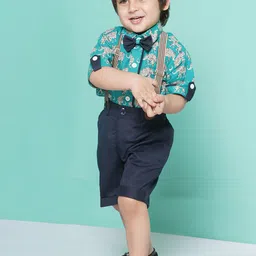 Aj DEZInES Boys Printed Cotton Shirt Bow Shorts With Cap Suspenders Clothing Set-image-91