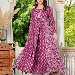Women Floral Print Pure Cotton Anarkali Kurta-image-20
