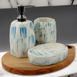 Kaolinite Blue & White 3Pcs Abstract Ceramic Classic Glossy Soap Dispensers-image-87