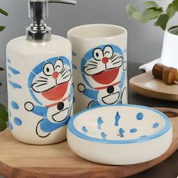Kaolinite Blue & White 3Pcs Textured Ceramic Glossy Soap Dispensers-image-18