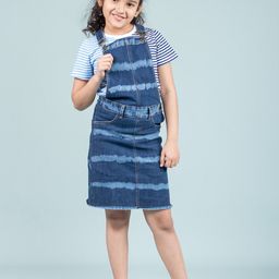 TWEENY Girls Tie & Dye Dyed Denim Pinafore Dress-image-92