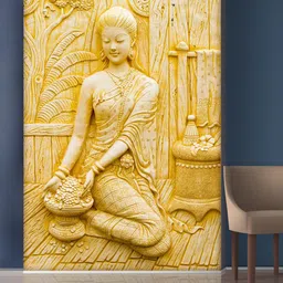 999Store Gold-Toned & Beige Working Women Statue Mural Wallpaper-picture-2
