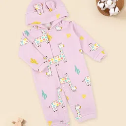 MeeMee Infants Conversational Printed Hooded Cotton Rompers-15