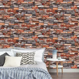 Jaamso Royals Red & Beige Brick Stone Self Adhesive Wallpaper-picture-17