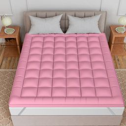 CURIOUS LIFESTYLE Pink Quilted Microfibre Breathable Queen Size Mattress Protector-image-94