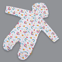 Born Babies Infants Printed Hooded Cotton Sleepsuit-image-22