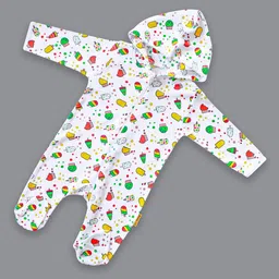 Born Babies Infants Printed Hooded Cotton Sleepsuit-image-88