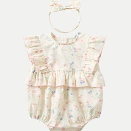 StyleCast Cream-Coloured Infants Girls Printed Pure Cotton Bodysuit With Hairband-image-26