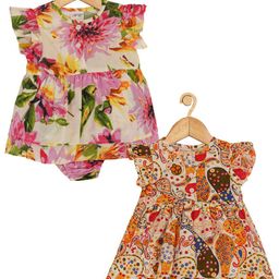 Creative Kids Infant Girls Pack Of 2 Floral Print Flutter Sleeves Cotton Fit & Flare Dress-picture-29