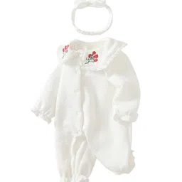 StyleCast White Infant Girls Self Design Round Neck Rompers-image-59