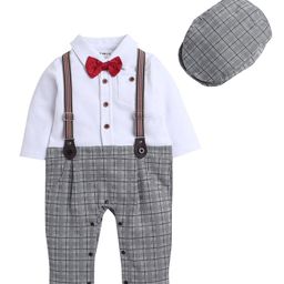 Hopscotch Boys White & Grey Romper With a Bow Tie & a Cap-picture-19