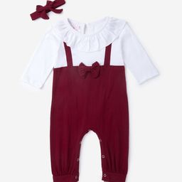 Hopscotch Girls Maroon & White Solid Rompers-picture-5