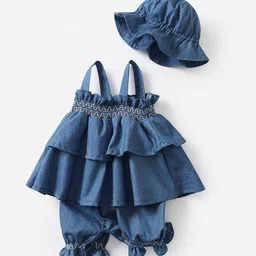 StyleCast Infant Girls Navy Blue Pure Cotton A-Line Layered Romper Dress-image-56