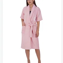 RANGOLI Peach 420 GSM Pure Cotton Bathrobe With Matching Slippers-image-86