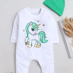 BUMZEE Infant Girls Printed Pure Cotton Romper With Cap-image-46
