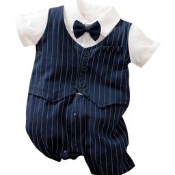 StyleCast Infant Boys Striped Shirt Collar Cotton Rompers-picture-20