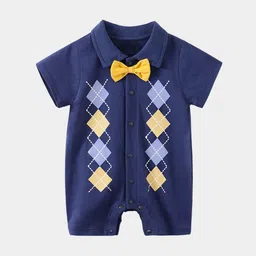 StyleCast Navy Blue & Yellow Infant Boys Geometric Printed Cotton Rompers-image-99