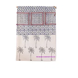 HANDICRAFT PALACE White & Blue Bohemian Hand Block Palm Tree Printed Tapestry Wall Hanging image 2