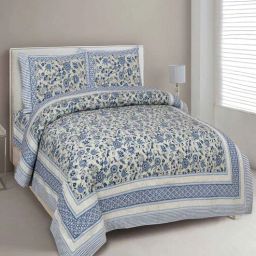 Blue Floral 144 TC Cotton King Bedsheet and 2 Pillow Cover by UniqChoice-picture-5
