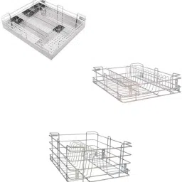 Utensil Kitchen Rack stainless Steel Modular Kitchen Basket Accessories cabinets Multipurpose drawer 4" Cup saucer, 4"Cutlery, 8" Thali Wired (21 Inch Width * 20 Inch Depth) Set of 3 Steel-image-64