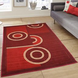 Status Red & Beige Geometric Patterned Anti-Skid Carpet-11