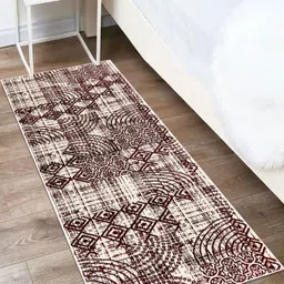 MODEFE Beige & White Abstract Shaggy Anti-Skid Carpet-25