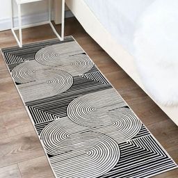 MODEFE Black & White Geometric Anti-Skid Rectangular Carpet-16