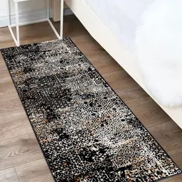 MODEFE Brown & White Abstract Shaggy Anti-Skid Carpet-30