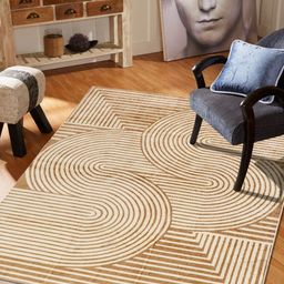 MODEFE Brown & White Abstract Shaggy Anti-Skid Carpet-10