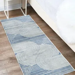 MODEFE Blue & White Geometric Shaggy Anti-Skid Carpet-34