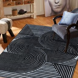 MODEFE Grey & White Geometric Shaggy Anti-Skid Carpet-17