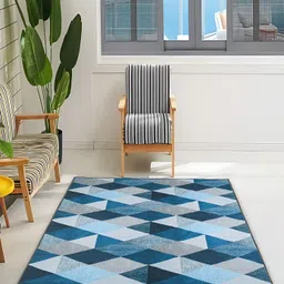 bsb home Blue Geometric Anti-Skid Carpet-53