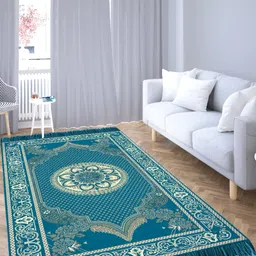 Sparrow world Blue Solid Chennile Carpet-14