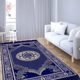 Sparrow world Blue Solid Chennile Carpet-21