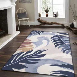 Sparrow world Blue & Cream Floral Printed Anti Skid Rectangle Carpet-38