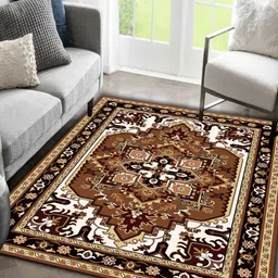 Sparrow world Coffee Brown Bohemian Anti-Skid Polyester Carpet-51