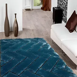 Shopgallery Teal & Black Geometric Anti-Skid Shaggy Carpet-14