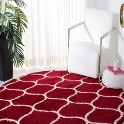 Shopgallery Red & White Abstract Anti Skid Shaggy Carpet-28