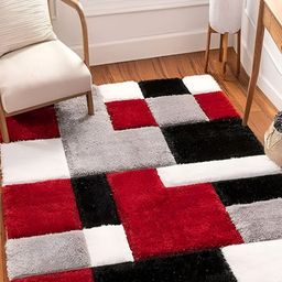 Shopgallery Grey & Red Geometric Anti-Skid Shaggy Carpet-21