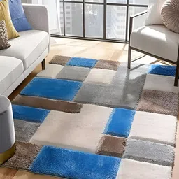 Shopgallery Grey & Blue Geometric Anti-Skid Shaggy Carpet-image-42