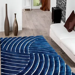 Shopgallery Blue & White Geometric Anti-Skid Shaggy Carpet-picture-3