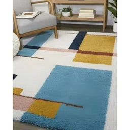 Shopgallery Blue & Pink Geometric Anti-Skid Shaggy Carpet-image-64
