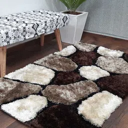 AaHo Decor Brown Pebble Design Hand Tufted Shaggy Carpet-36