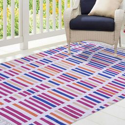 PEQURA White & Pink Cotton Rectangular Carpet-24