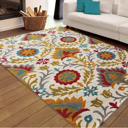 IMRA CARPET Grey Ethnic Motifs Woollen Shaggy Carpet-picture-24
