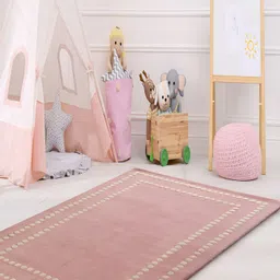 LITTLELOOMS Pink & Beige Polka Border Hand-Tufted Rectangular Woollen Carpet-13