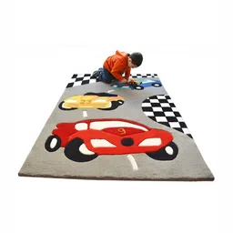 LITTLELOOMS Grey & Red Hand-Tufted Woollen Carpet-52