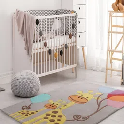 LITTLELOOMS Grey & Yellow Giraffee Printed Hand-Tufted Rectangular Woollen Carpet-31